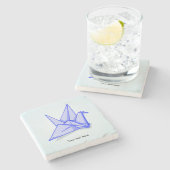 Blue Paper Crane Steinuntersetzer (Seitenansicht)