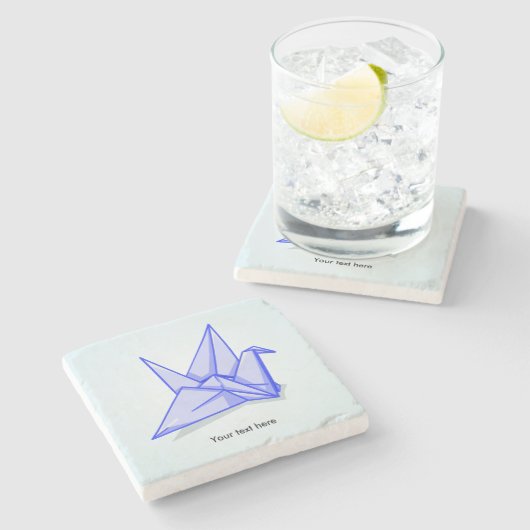 Blue Paper Crane Steinuntersetzer (Seitenansicht)