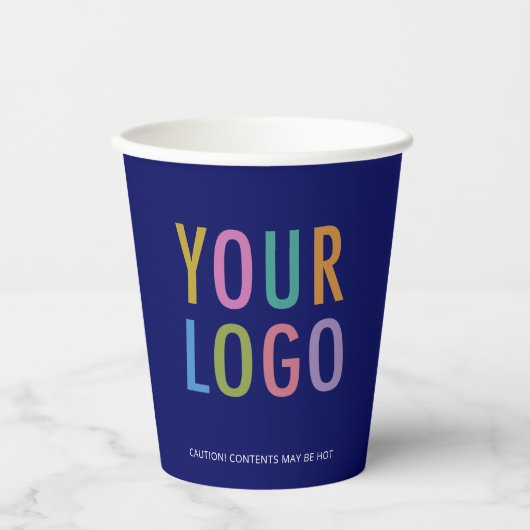 Blue Paper Cups Custom Business Logo Branded 8 oz Pappbecher (Vorderseite)