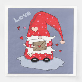 Blue Paper Napkins mit Rotem Gnome und Herz Serviette
