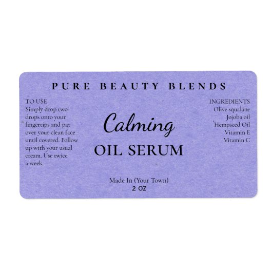 Blue Paper Textiles Oil Serum Labels (Vorne)