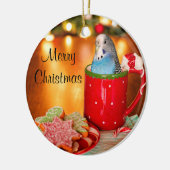 Blue Parakeet Keramik Ornament (Links)