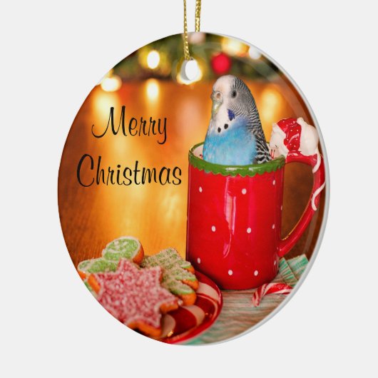 Blue Parakeet Keramik Ornament (Links)