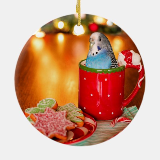 Blue Parakeet Keramik Ornament (Hinten)