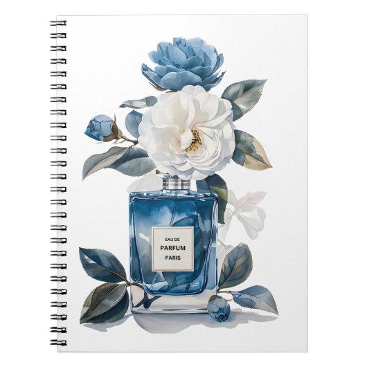 Blue Parfüm Flasche Wasserfarben Floral-Notebook Notizblock (Vorderseite)