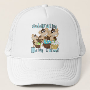 Blue Party Affen 3. Geburtstag T - Shirt und Gesch Truckerkappe