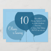 Blue Party Balloons Kindergeburtstag Einladung (Vorne/Hinten)