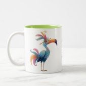 Blue Party Flamingo – Celebration Bird in a Hat Zweifarbige Tasse (Links)