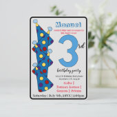 Blue Party hat 3. Geburtstag Party Kinder Einladung (Stehend Vorderseite)