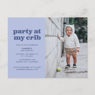 Blue Party in My Crib 1. Geburtstag Party Postkart Postkarte