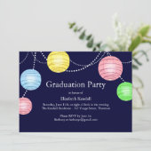 Blue Party Lantern Abschluss Einladung (Stehend Vorderseite)