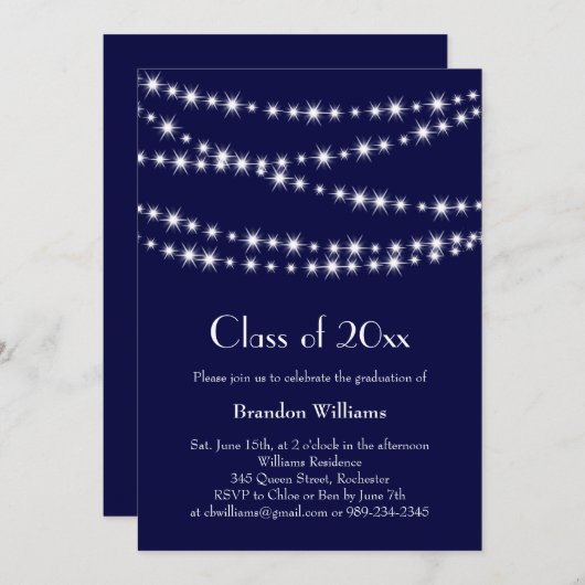 Blue Party Lights Abschluss Einladung (Vorne/Hinten)