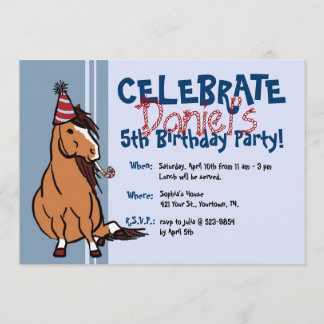 Blue Party Pony Boys 5. Geburtstag Einladung