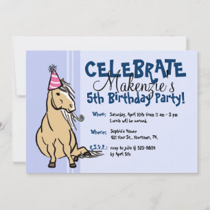 Blue Party Pony Girls Geburtstag Einladung