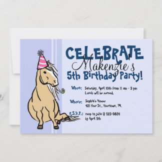 Blue Party Pony Girls Geburtstag Einladung