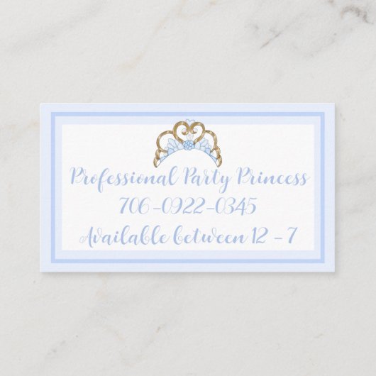 Blue Party Princess Business Card Visitenkarte (Rückseite)
