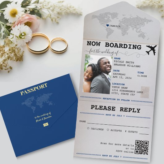 Blue Passport Jamaica Hochzeit in Urlaubsort All In One Einladung