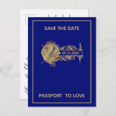 Blue Passport Reisen Save the Date Ankündigungspostkarte (Vorne/Hinten)