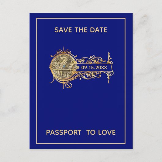 Blue Passport Reisen Save the Date Ankündigungspostkarte (Vorderseite)