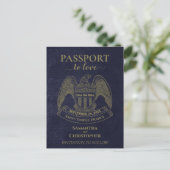 Blue Passport-Spaß Hochzeit speichern Sie das Datu Ankündigungspostkarte (Stehend Vorderseite)