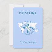 Blue Passport Travel Boy Baby Dusche Weltkarte Einladung (Vorderseite)
