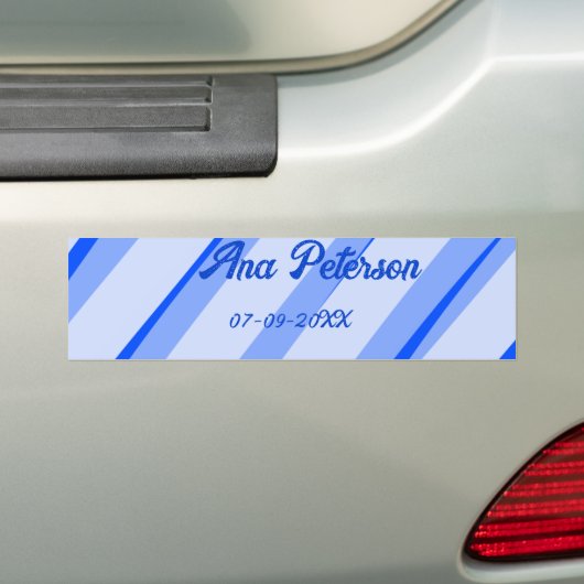 Blue pastel add name date boho retro lines pattern autoaufkleber (Auf Auto)
