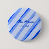 Blue pastel add name date boho retro lines pattern button (Vorderseite)