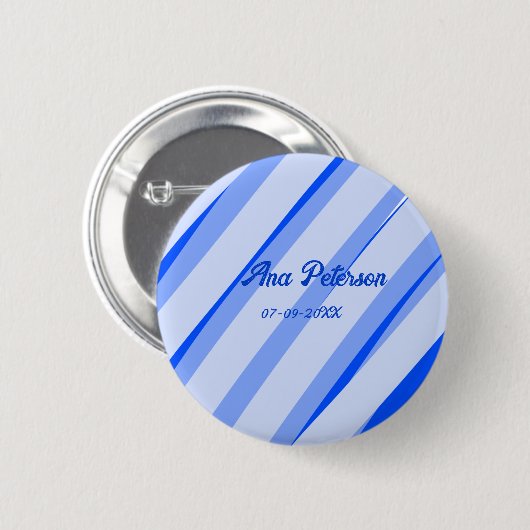 Blue pastel add name date boho retro lines pattern button (Vorne & Hinten)