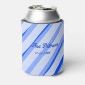 Blue pastel add name date boho retro lines pattern dosenkühler (Kanne Rückseite)