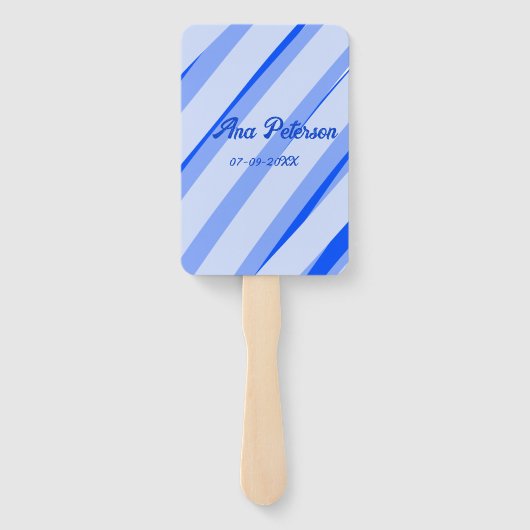 Blue pastel add name date boho retro lines pattern fächer (Rückseite)