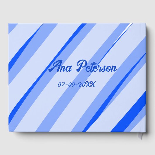 Blue pastel add name date boho retro lines pattern gästebuch (Rückseite)
