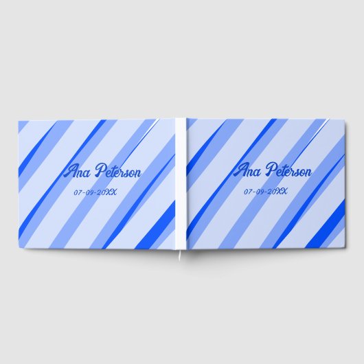 Blue pastel add name date boho retro lines pattern gästebuch (Voll)