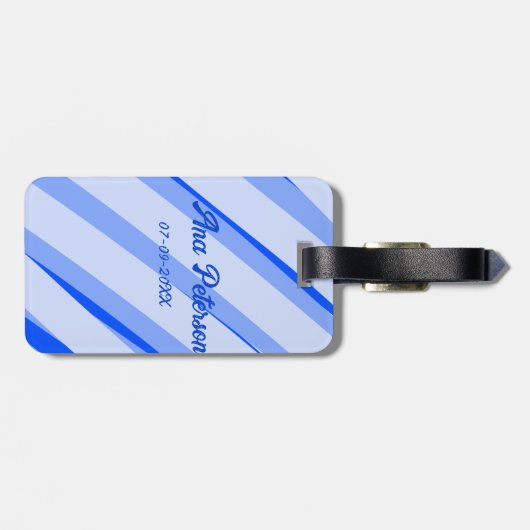 Blue pastel add name date boho retro lines pattern gepäckanhänger (Rückseite horizontal)
