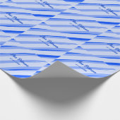 Blue pastel add name date boho retro lines pattern geschenkpapier (Ecke)