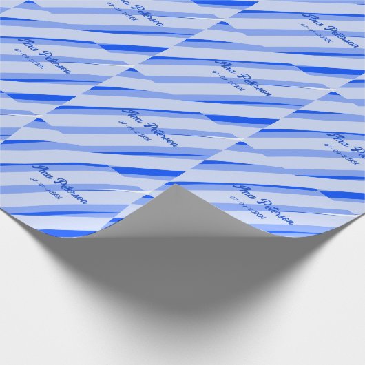 Blue pastel add name date boho retro lines pattern geschenkpapier (Ecke)