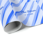 Blue pastel add name date boho retro lines pattern geschenkpapier (Rolleneckpunkt)