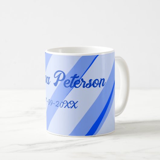 Blue pastel add name date boho retro lines pattern kaffeetasse (VorderseiteRechts)