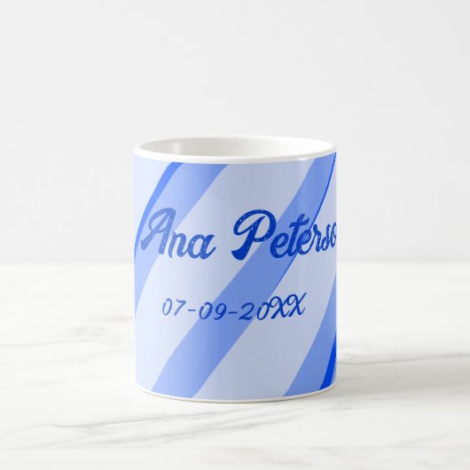 Blue pastel add name date boho retro lines pattern kaffeetasse (Mittel)