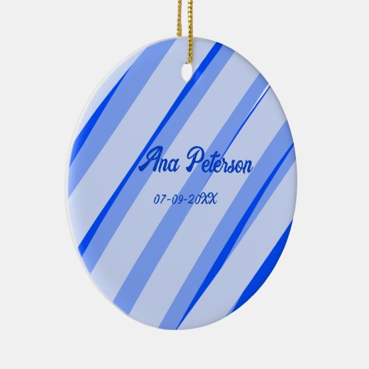 Blue pastel add name date boho retro lines pattern keramik ornament (Rechts)