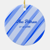 Blue pastel add name date boho retro lines pattern keramik ornament (Hinten)