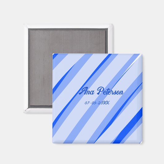 Blue pastel add name date boho retro lines pattern magnet (Vorderseite/Rückseite)