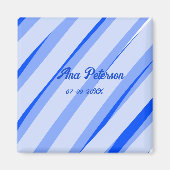 Blue pastel add name date boho retro lines pattern magnet (Vorne)