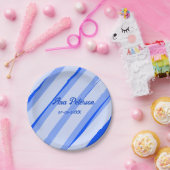 Blue pastel add name date boho retro lines pattern pappteller (Party)