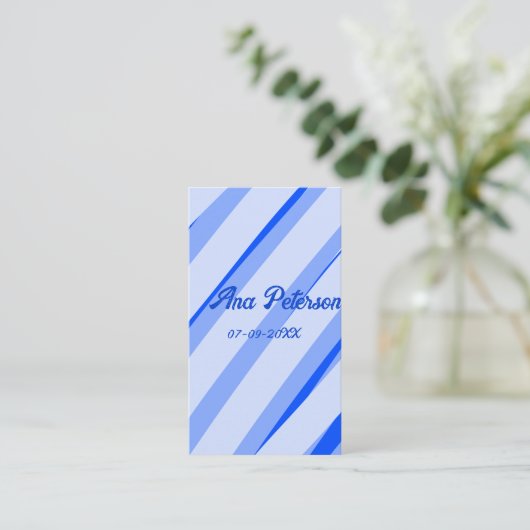 Blue pastel add name date boho retro lines pattern visitenkarte (Stehend Vorderseite)