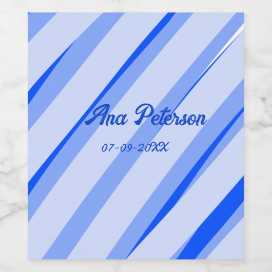 Blue pastel add name date boho retro lines pattern weinetikett (Einzelnes Label)
