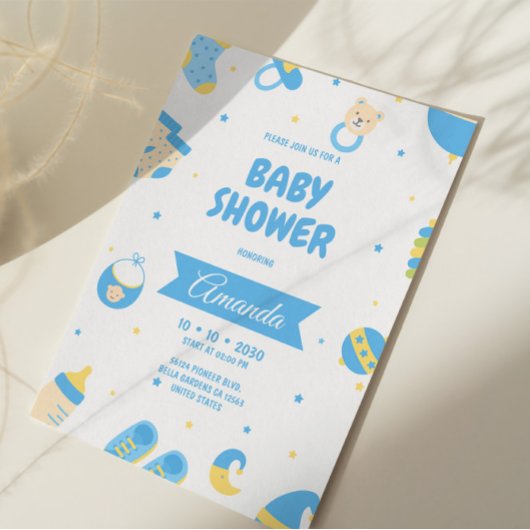 Blue Pastel Baby Dusche Einladung