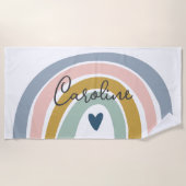 Blue Pastel Boho Rainbow Name Badtuch Strandtuch (Vorderseite)