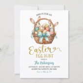 Blue Pastel Bow Bunny Basket Easter Egg Hunt Party Einladung (Vorderseite)