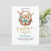 Blue Pastel Bow Bunny Basket Easter Egg Hunt Party Einladung (Stehend Vorderseite)