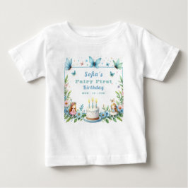 Blue Pastel Butterfly Fairy Erster Geburtstag - Baby T-shirt